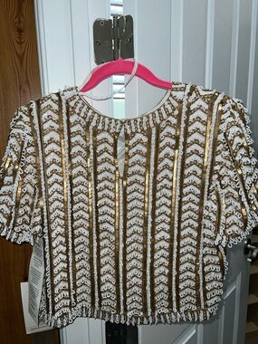 Niteline Brown and White Embellished Crop Top